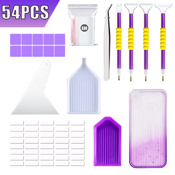 Timanttimaalaustarvikkeet | Timanttimaalaustyökalusetti Gradient Purple 54 PCS
