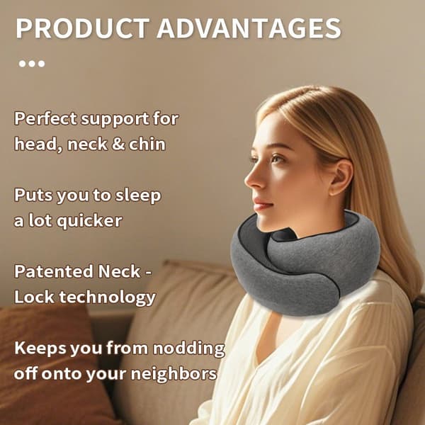 U-formad resekudde i memory foam – massage, sömn, flygplan och nackstöd – Grå [GPA]