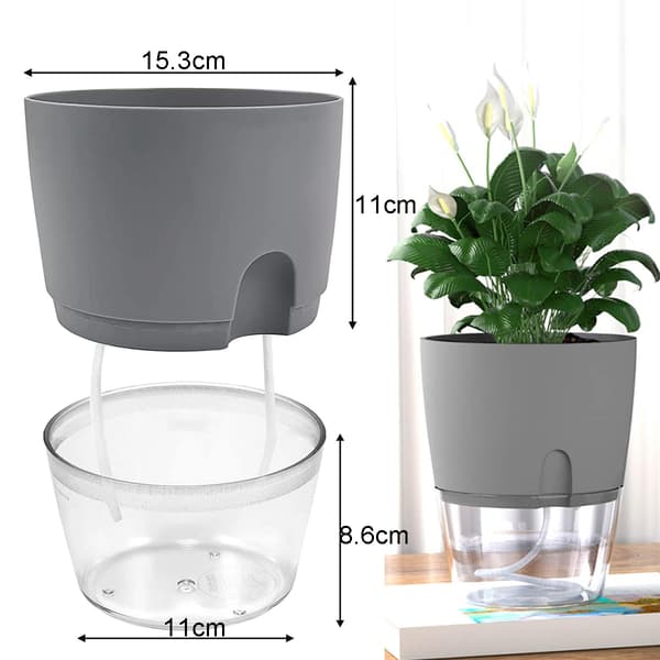 Plastblomkruka, 3-pack med fat, med bevattningssystem