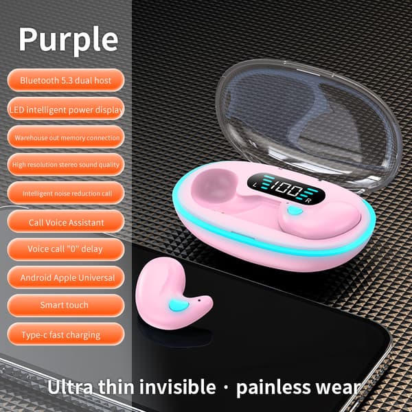 X55 Bluetooth hovedtelefoner til søvn, digitalt display, mini støjreduktion Purple