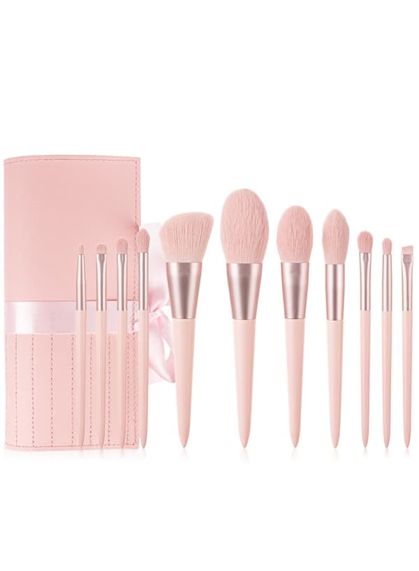 11 makeup børster med opbevaringspose pink