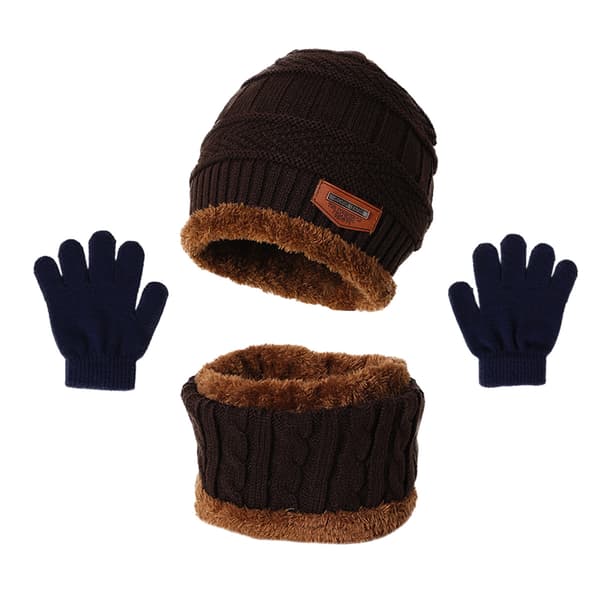 1 set barnvintermössa halsduk handskar tre set med barntermokläder, brun