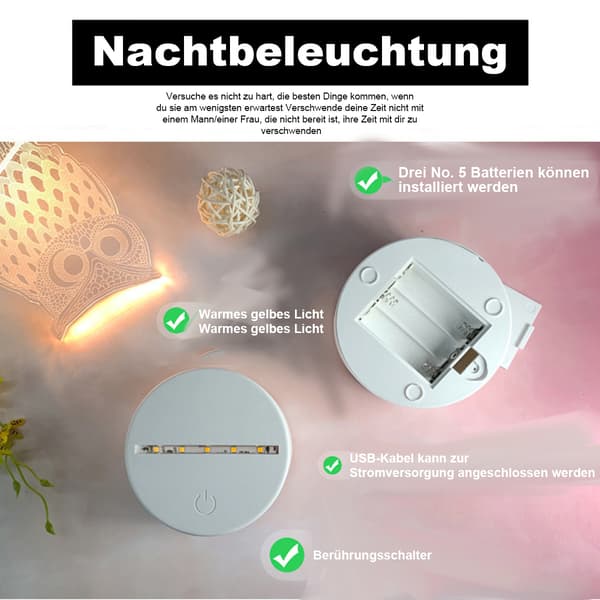 3D Lampe, LED Illusjonsnattlys, Julegave til barn, menn og kvinner