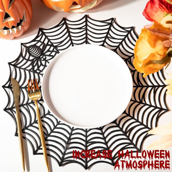 6 stk. Halloween edderkoppespind dækkeservietter, sort, 38 cm diameter