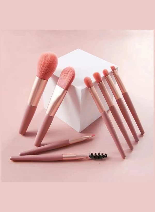 8 bærbare mini makeup børster pink