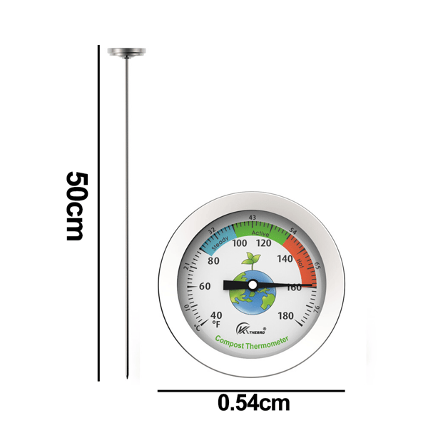 Jordtermometer rostfri stålprobe gödseltermometer förlängd mattermometer