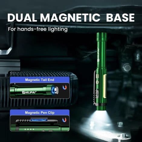 Oppladbar EDC Mini Lommelykt, Magnetisk og Klips, Vanntett, 600 Lumen, 8 Lysmoduser
