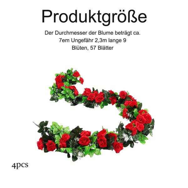 4 stk. blomstergirlander rosegirlander 2,1 meter for bryllup, dekorasjon