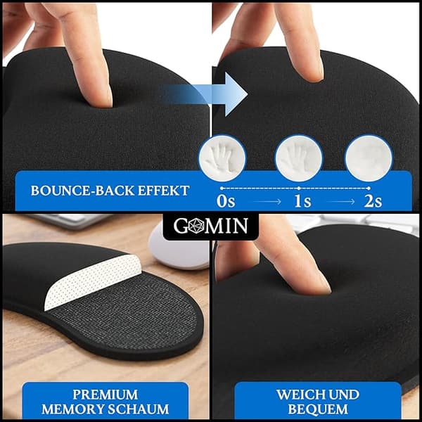 Ergonomisk Musehåndledsstøtte – Computer Håndledsstøttepude – Hukommelsesskum Håndledsstøtte – Lindrer Ubehag i Håndleddet & Forebygger Seneskedehindebetændelse – Sort
