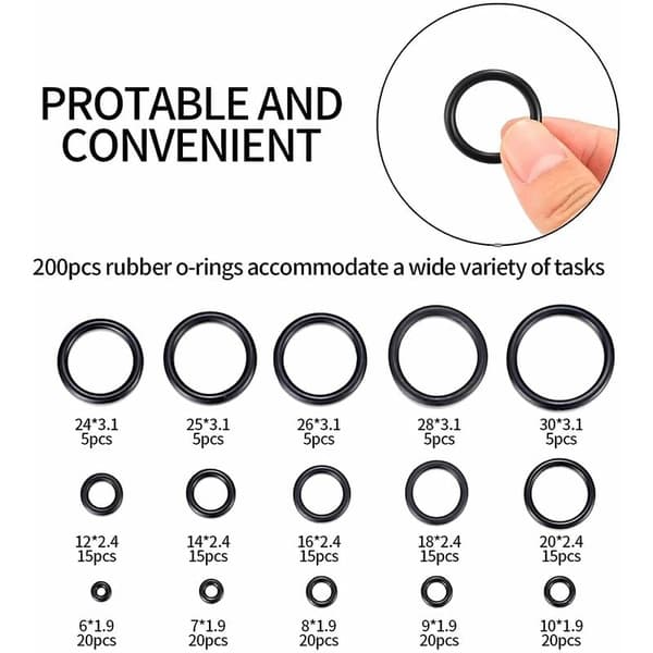 200 Stycken O-ringar, 15 Storlekar Gummitätningar, O-ring-O-ringar för Isolering av Rör, Rörledningar
