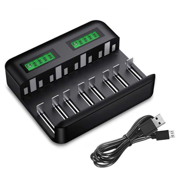 Universal batteriladdare 9008, Micro-USB & Type-C ingång, för AA/AAA/C/D Ni-MH-batterier, automatisk detektering