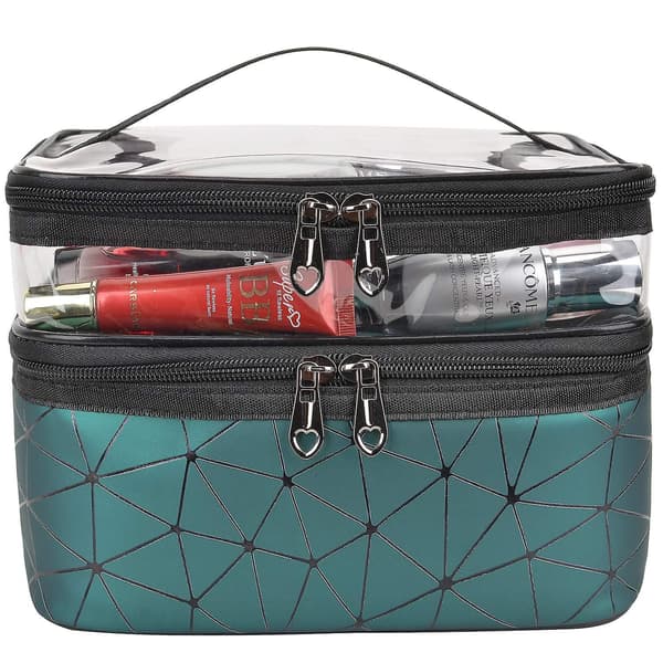 Makeup Tasker Dobbelt Lag Rejse Kosmetik Tasker Makeup Organizer Toilet Tasker - Mørkegrøn