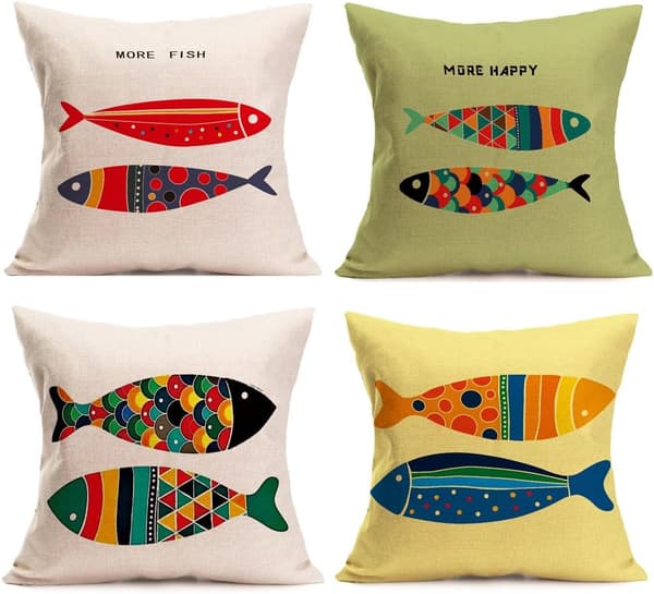 Fisktema Kuddfodral Nautiska Prydnadskuddar Strand Kuddfodral 45 x 45 cm, 4-pack