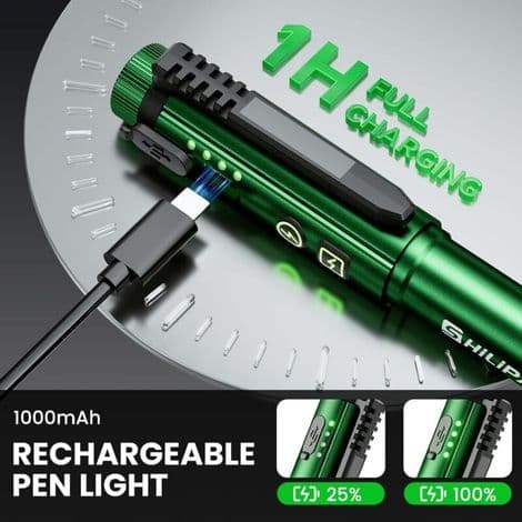 Oppladbar EDC Mini Lommelykt, Magnetisk og Klips, Vanntett, 600 Lumen, 8 Lysmoduser
