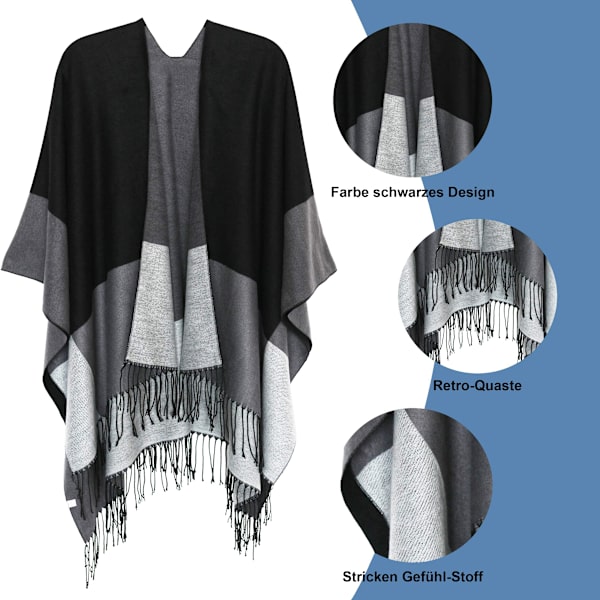 Poncho-scarf för damer, vinterkofta, oversized cape, elegant poncho