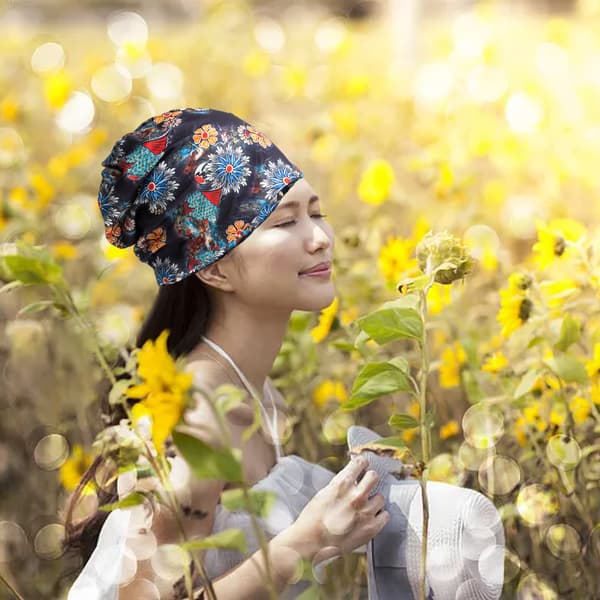 Damer Bomull Elastisk Slouchy Beanie Lue Blomsterhette Skjerf