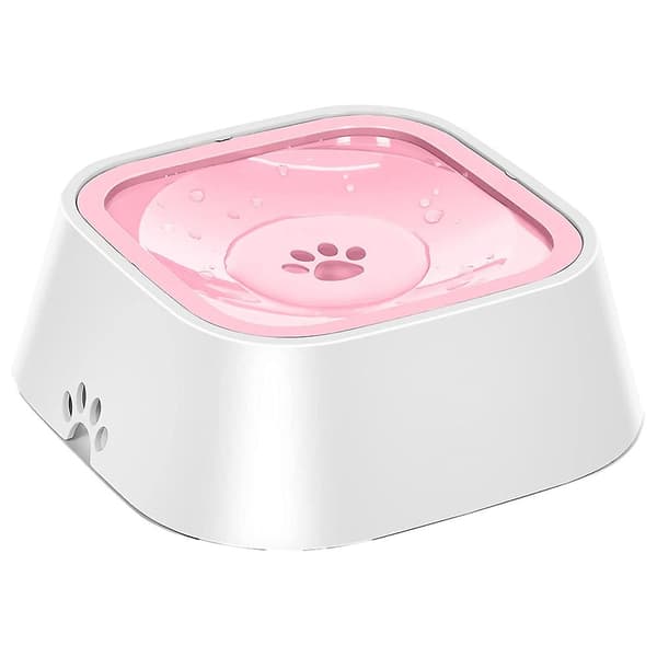 Spillsäker Vattenskål för Husdjur, Droppfri Långsam Vattenmatare, Halkfri Vattendispenser för Husdjur, Långsam Drickskål - Rosa