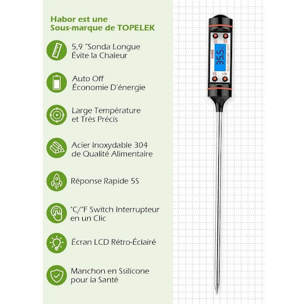 TP-101BBQ Fødevaretermometer / Husholdningskøkkentermometer / 304 Rustfrit stål stiktermometer