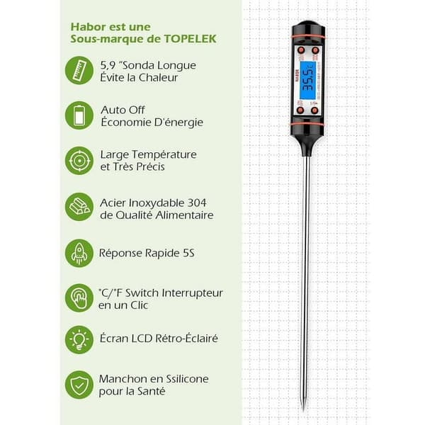 TP-101BBQ Mattermometer / Husholdningskjøkkentermometer / 304 Rustfritt stål stikktermometer