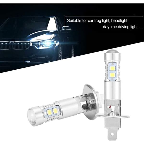 Super White 100W LED frontlyspærer Kit Tåkelys Kjørelys 2X H1 6000K