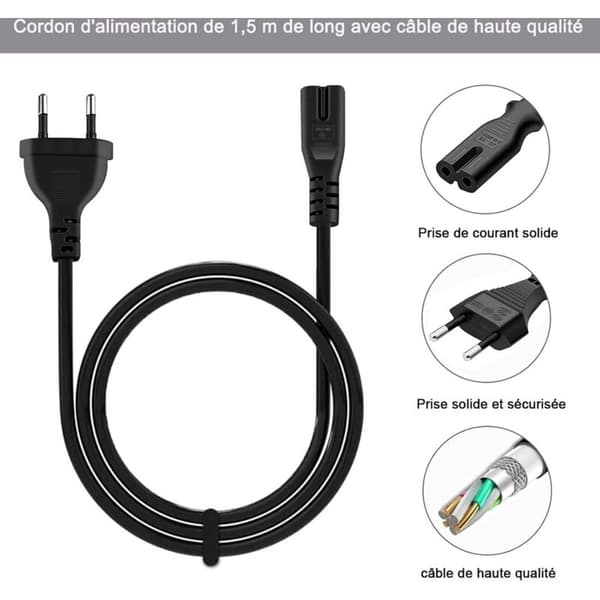 1,5M 2-pinners lader strømkabel for Microsoft Surface Go/Laptop/Book, Surface Pro 1/2/3/4/5/6/7/X, HP Envy, Canon Pixma…