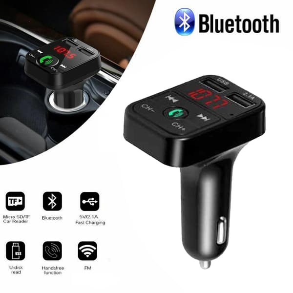 Bluetooth MP3-afspiller FM-sender Håndfri trådløs radioadapter [Sort]