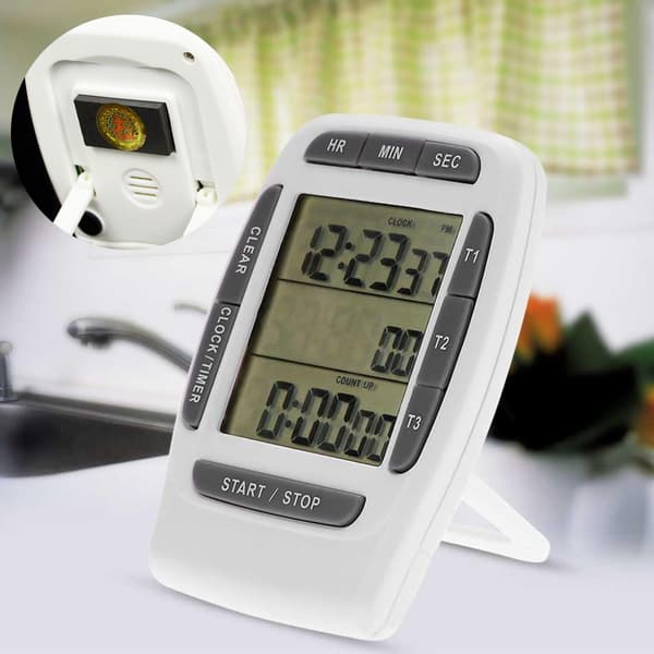 Kt001 Edge LCD Digital Timer, 3-kanals digital timer, køkkentimer, nedtællingstimer, stærk alarm, stærk magnetisk holder