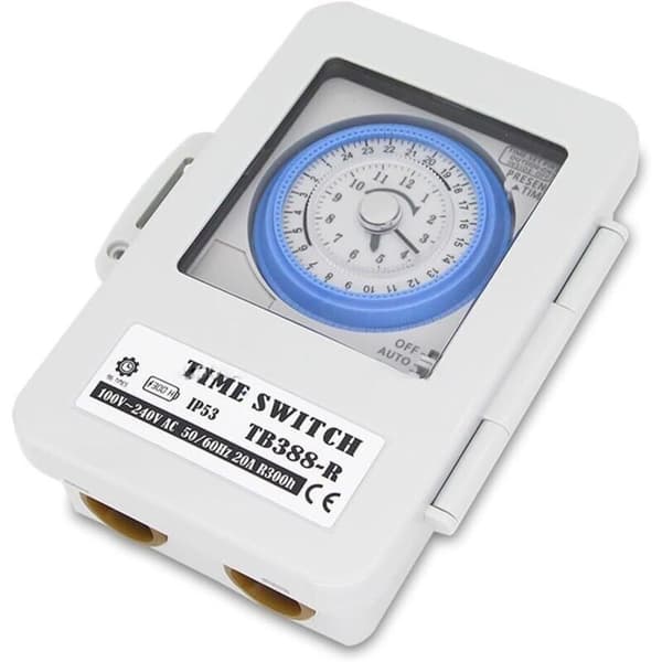 Mekanisk timer. Tidsafbryder. TB388. PC. Vandtæt. 24 timer. Dagligt programmerbar. Vandvarmer belysningstimer. AC 100-250V. 20A