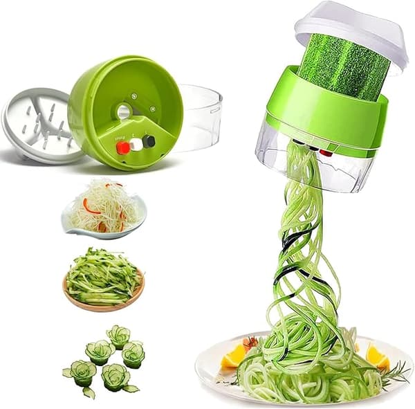 Bærbar Grøntsagsspiralizer — 4-i-1 Multifunktionel Manuel Spiralizer til Squash, Gulerødder, Grøntsagsnudler, Agurker og Mere