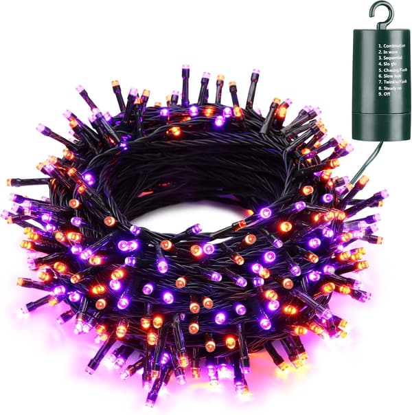 Batteridrevne orange lilla Halloween-lys, 20 meter 200 LED