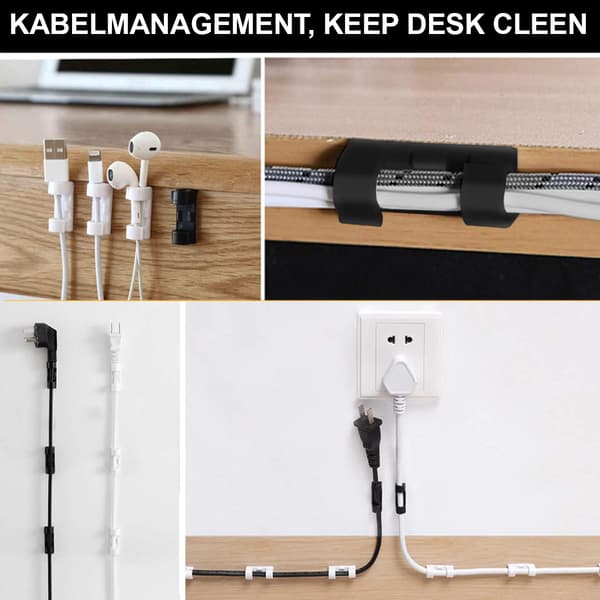 40-pack kabelklämmor för skrivbord, strömkablar, USB-laddningskablar