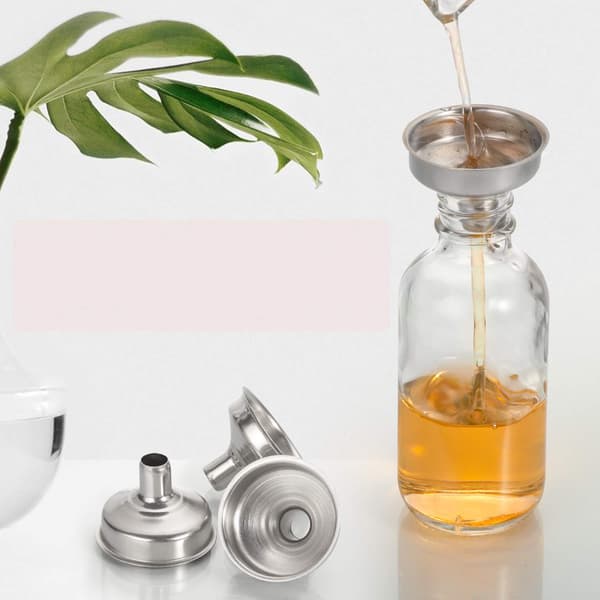 Klarglasflaska med lock och 3 rostfria ståltrattar, 60 ml provflaska