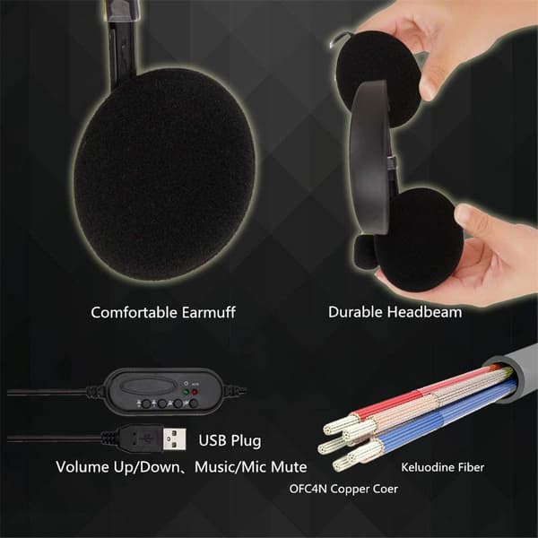 Headset med USB-interface, kontorheadset, kundeservice, stemmeheadset med hovedtelefoner, aviation headset
