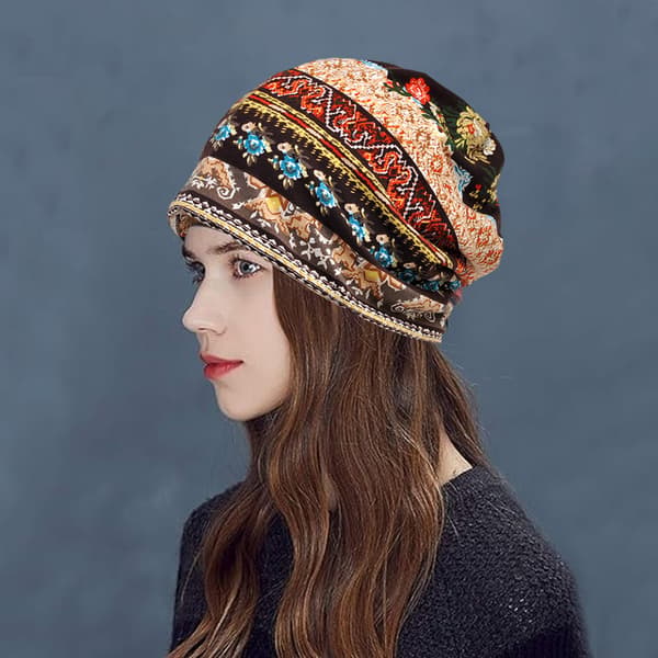 Damer Bomull Elastisk Slouchy Beanie Lue Blomsterhette Skjerf