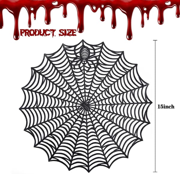 6 stk. Halloween edderkoppespind dækkeservietter, sort, 38 cm diameter