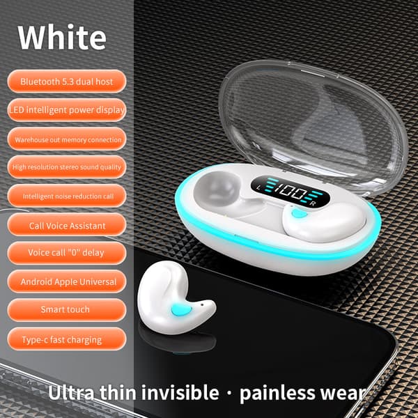 X55 Bluetooth-hodetelefoner for bruk under søvn, digital skjerm, mini støydemping White