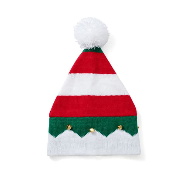 Julstickad mössa - Festlig design. Barn [Röd, Vit och Grön Klocka]*1