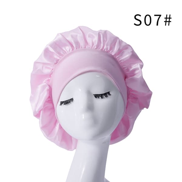 Bredbrättad, högelastisk huvudduk, skönhetsmössa, duschmössa, hårvårdsmössa, sovmössa Pink