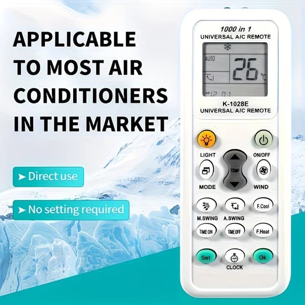 1000-i-1 Universal Fjernkontroll for Klimaanlegg K-1028E Multi-merke AC-kontroller med LCD-skjerm og Timerfunksjon