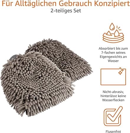 Basic Luxury Mikrofiber Bilvaskehandsker, 2-pak, 26 x 18 cm | Mørkegrå, Håndklæde
