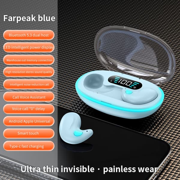X55 Bluetooth-hodetelefoner for bruk under søvn, digital skjerm, mini støydemping Blue