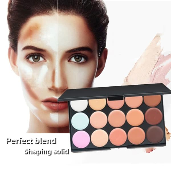 15 Färger Ansiktskräm Makeup Concealer Med 7st Rosa Borstar