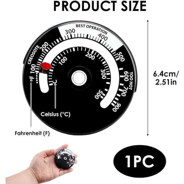 Magnetisk termometer for ovner og peiser - Ved- og pelletsovnpipe og topp (hvit)