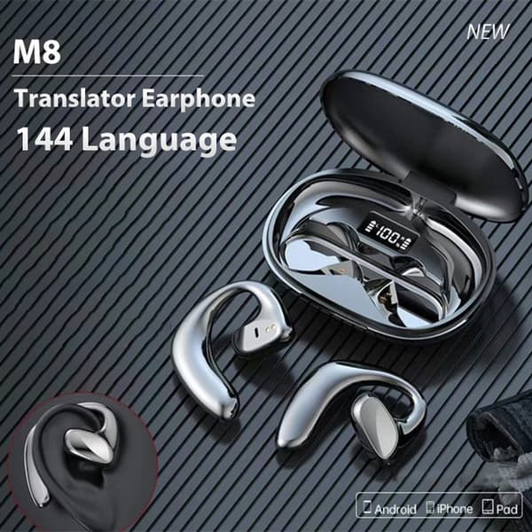 M8 144-språks oversettelsesørepropper med støyreduksjon, smart stemmeoversetter, TWS Bluetooth-ørepropper White