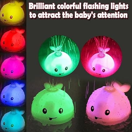 Babybadeleke – Hvalsprayleke med LED-lys – Egnet for barn og småbarn (hvit)