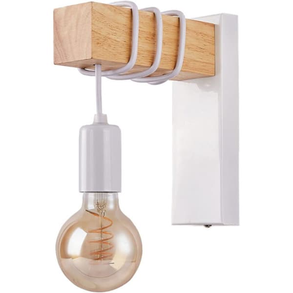 Moderne vegglampe i metall og tre (hvit), interiørbelysning, dobbel E27