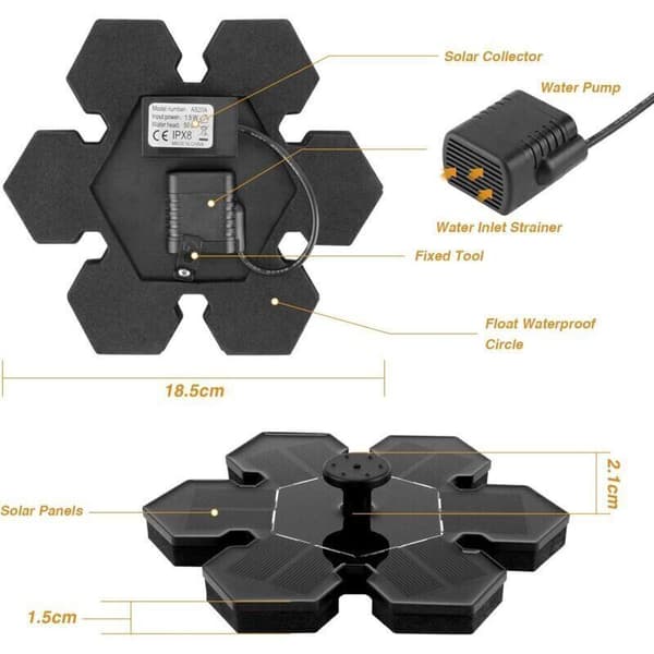 1,5W Solar Springvandspumpe med Batteri & 4 Dyser, Flydende Design til Have & Dam