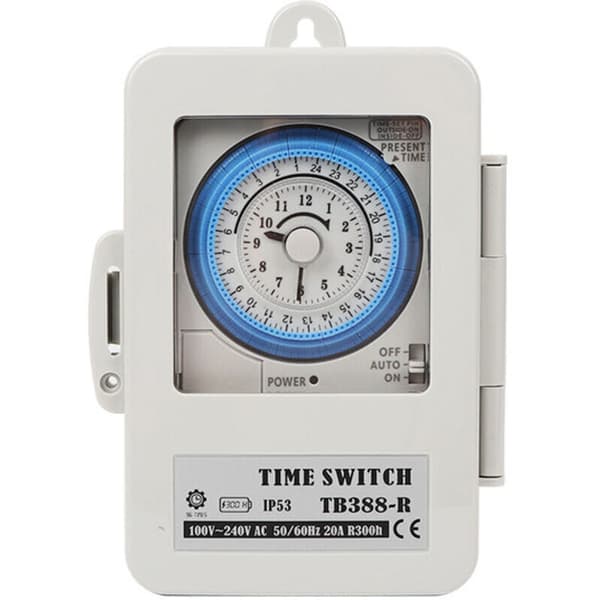 Mekanisk timer. Tidsafbryder. TB388. PC. Vandtæt. 24 timer. Dagligt programmerbar. Vandvarmer belysningstimer. AC 100-250V. 20A