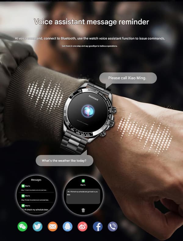 Smartwatch med Bluetooth-samtal, roterande knapp, pulsmätning och blodtrycksmätning, silver