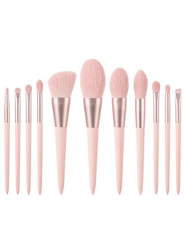11 makeup børster med opbevaringspose pink